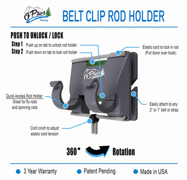 O'Pros 3rd Hand Belt Clip Fly & Spin Rod Holder - Upavon Fly Fishing