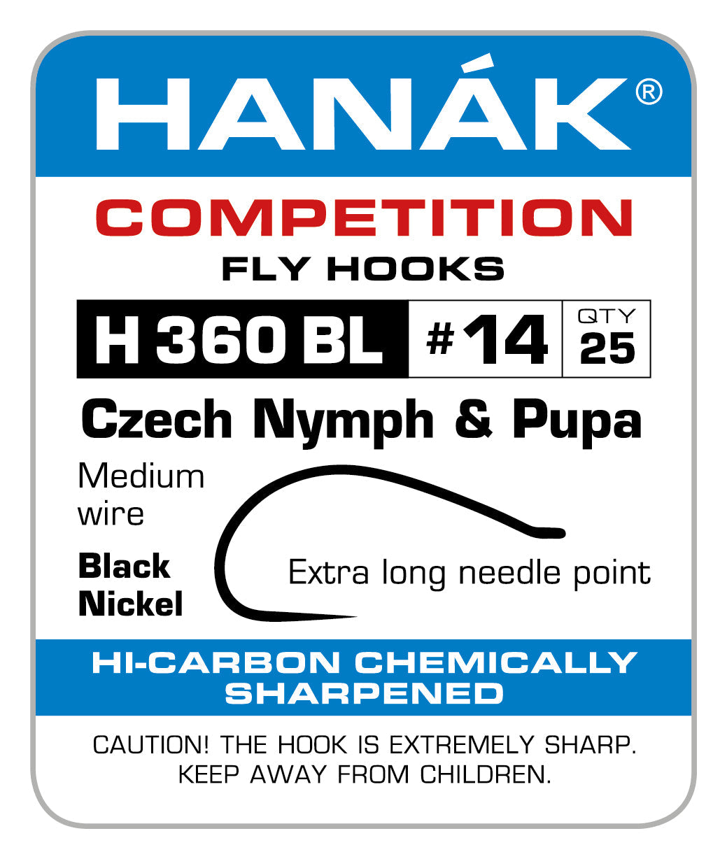 Hanak H360 BL Czech Nymph and Pupa fly tying hook