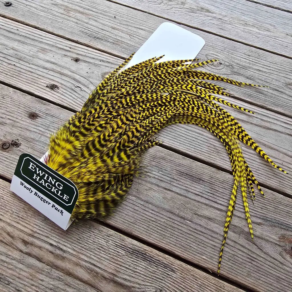 Ewing Woolly Bugger Pack - Yellow Grizzly fly tying feathers
