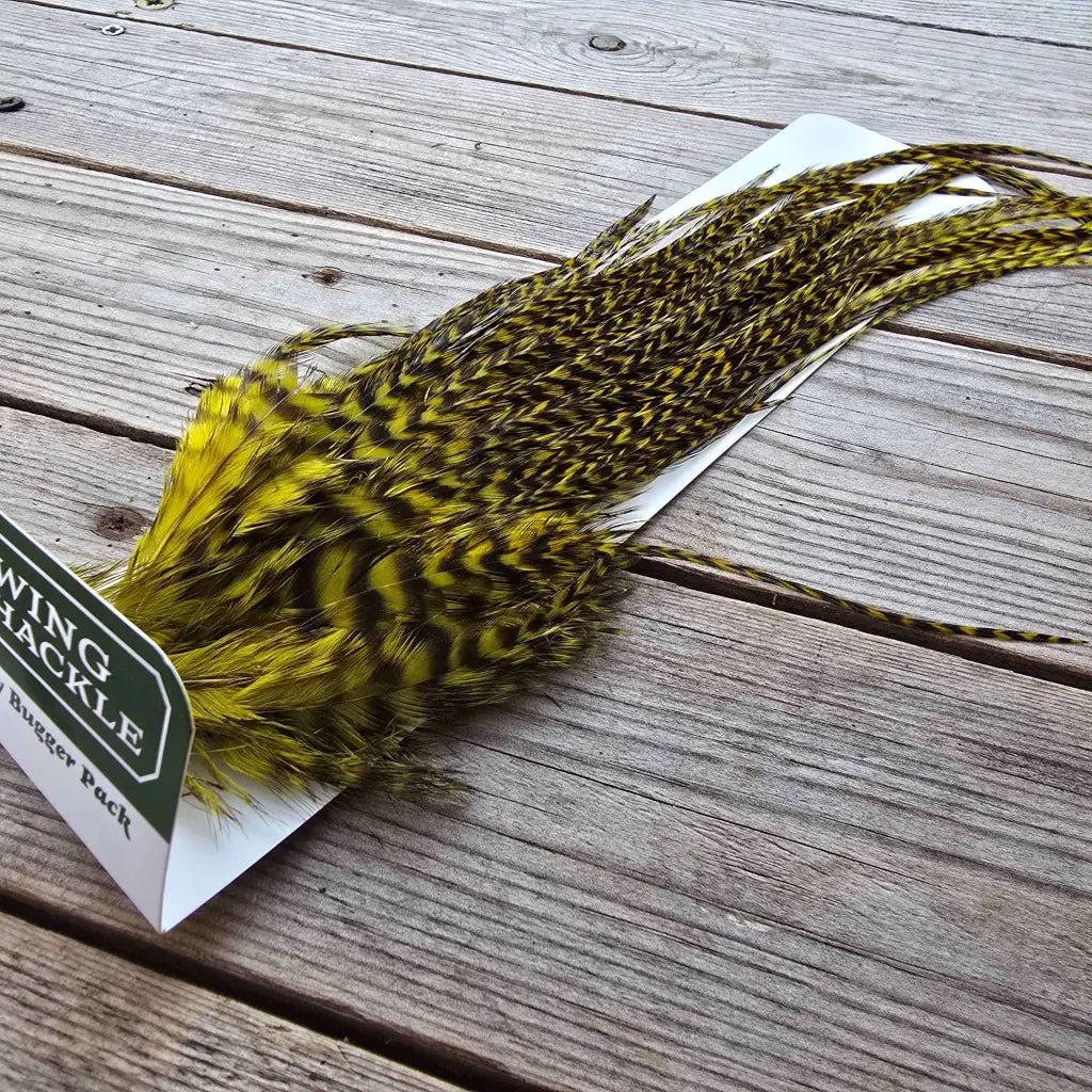 Ewing Woolly Bugger Pack - Olive Grizzly fly tying feathers
