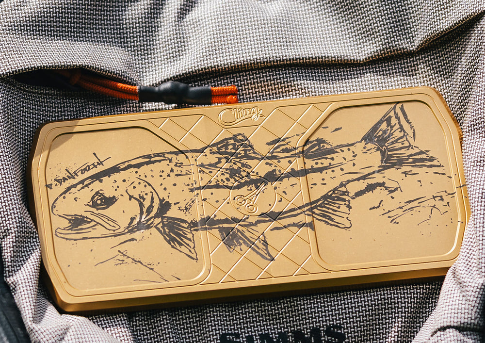 Cling Mag Grab King of Colour Delta in gold with David Danforth Rainbow Trout artwork