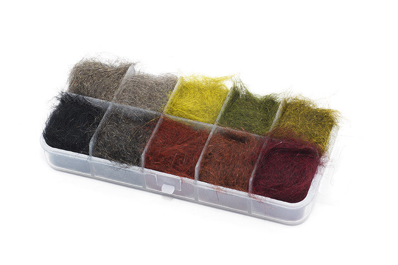 Set of 10 Troutline Pure Squirrel Classic Dubbing Fly Tying Materials in various colors for creating realistic fly patterns.